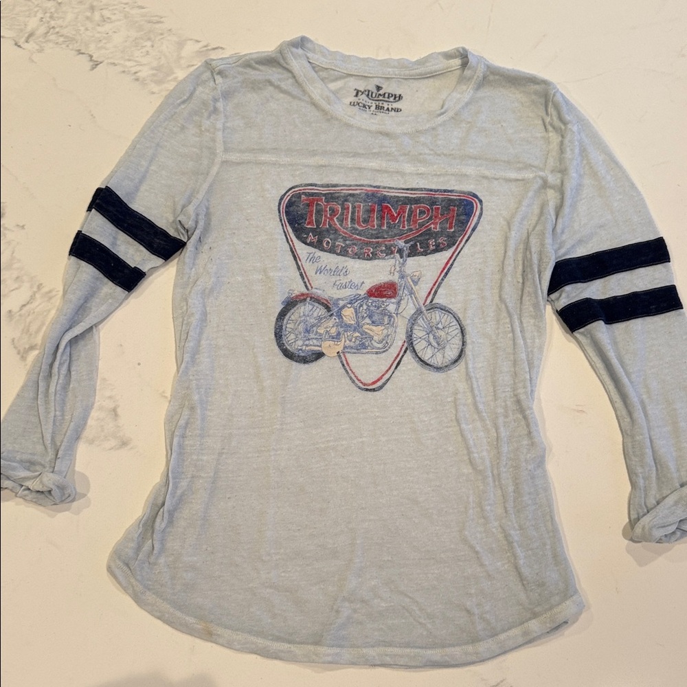 Triumph Women’s Long Sleeve Tee - Light Gray with Navy Stripes